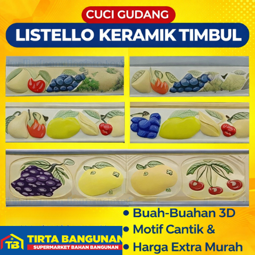 LIST KERAMIK/ LISTELLO KERAMIK IMPORT 8 X 20 CM/ LIST DINDING KERAMIK TIMBUL
