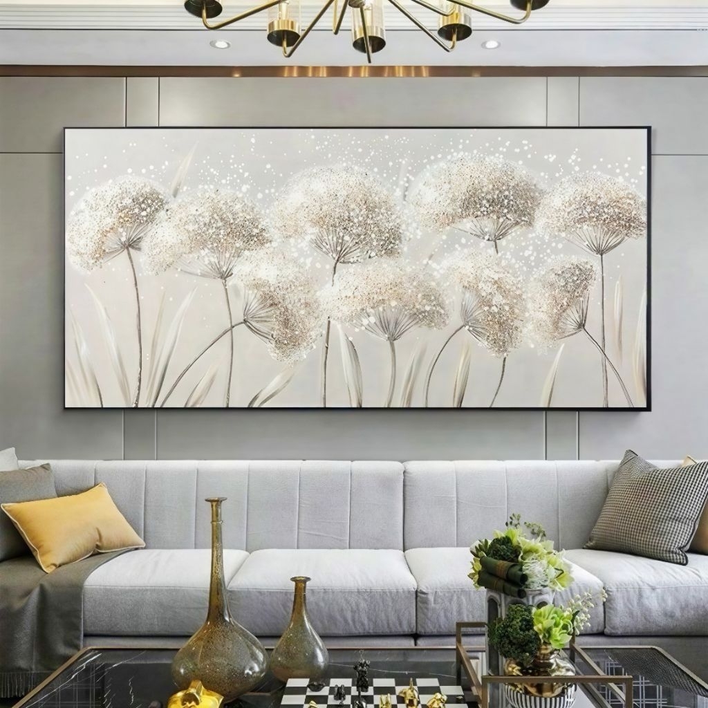 lukisan bunga dandelion kanvas akrilik