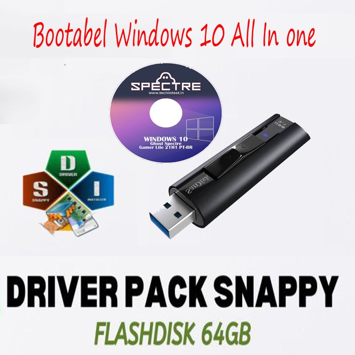 USB Flashdisk 64GB Bootable – SDI Driver Installer Lengkap + Windows 10 Ghost Spectre | Install Ulan