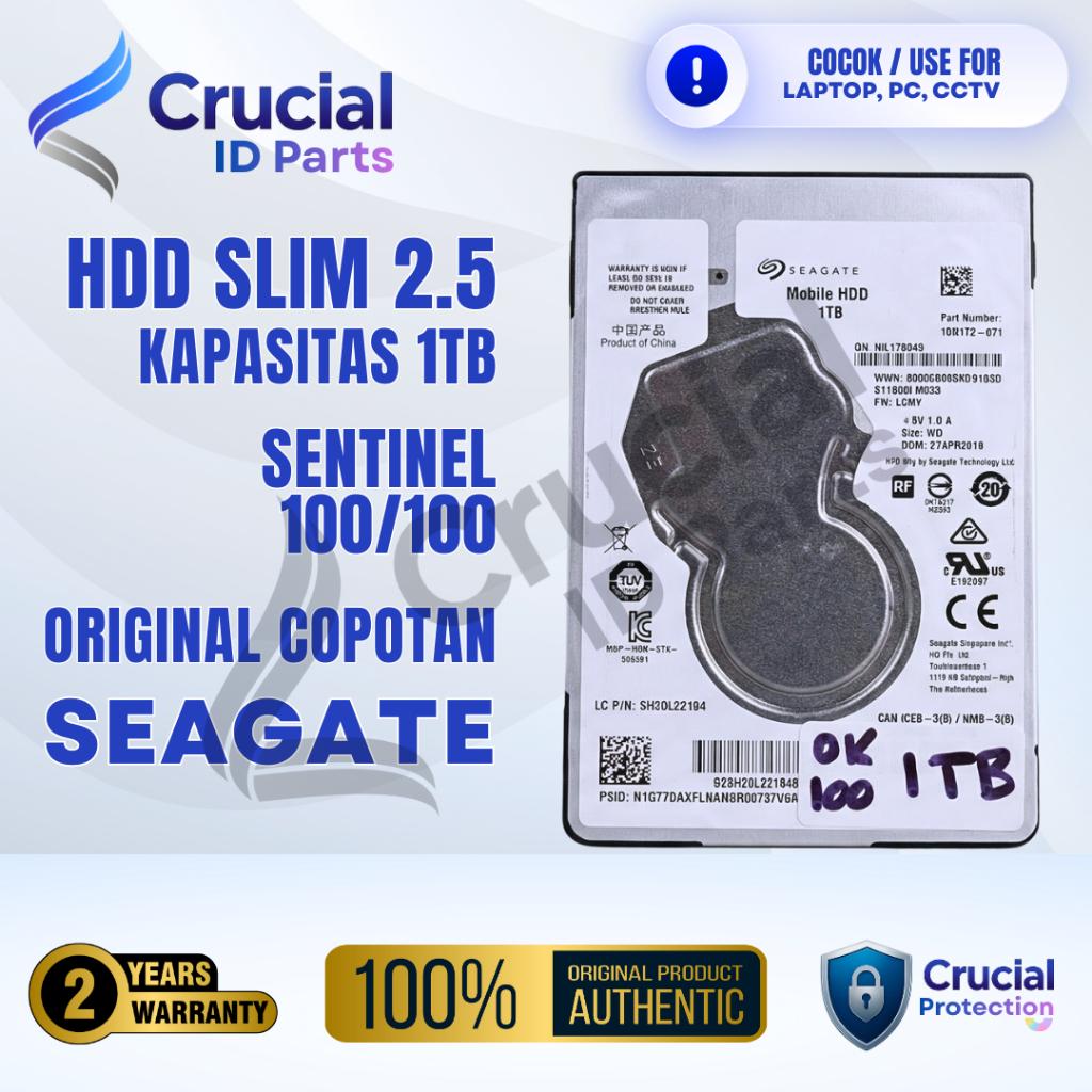 HARDISK HDD 1TB 1000GB 2.5INCH SLIM SEAGATE ORIGINAL USED | Bisa digunakan pada Notebook, PC, Laptop