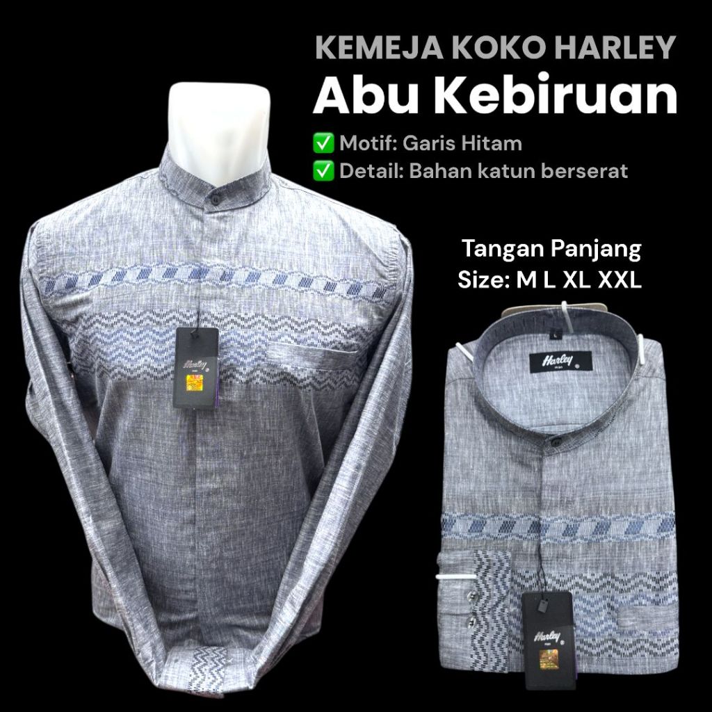 kemeja Koko kemko Harley original terbaru lengan panjang warna abu baju muslim terbaru