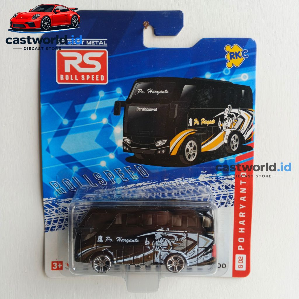 Diecast bus dan van Roll Speed PO Haryanto dalam skala 1:100