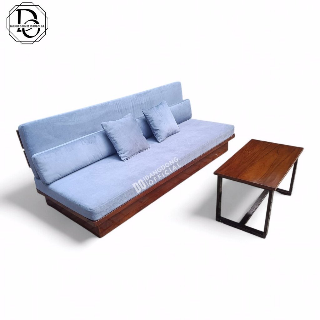 Set Sofa Bed + Meja Minimalis Living Room Scandinavian Kayu Jati | Dangdong Official