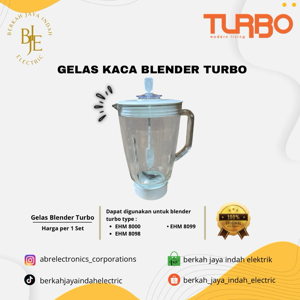 GELAS KACA SATU SET ORIGINAL BLENDER TURBO EHM 8000 EHM 8098 EHM 8099