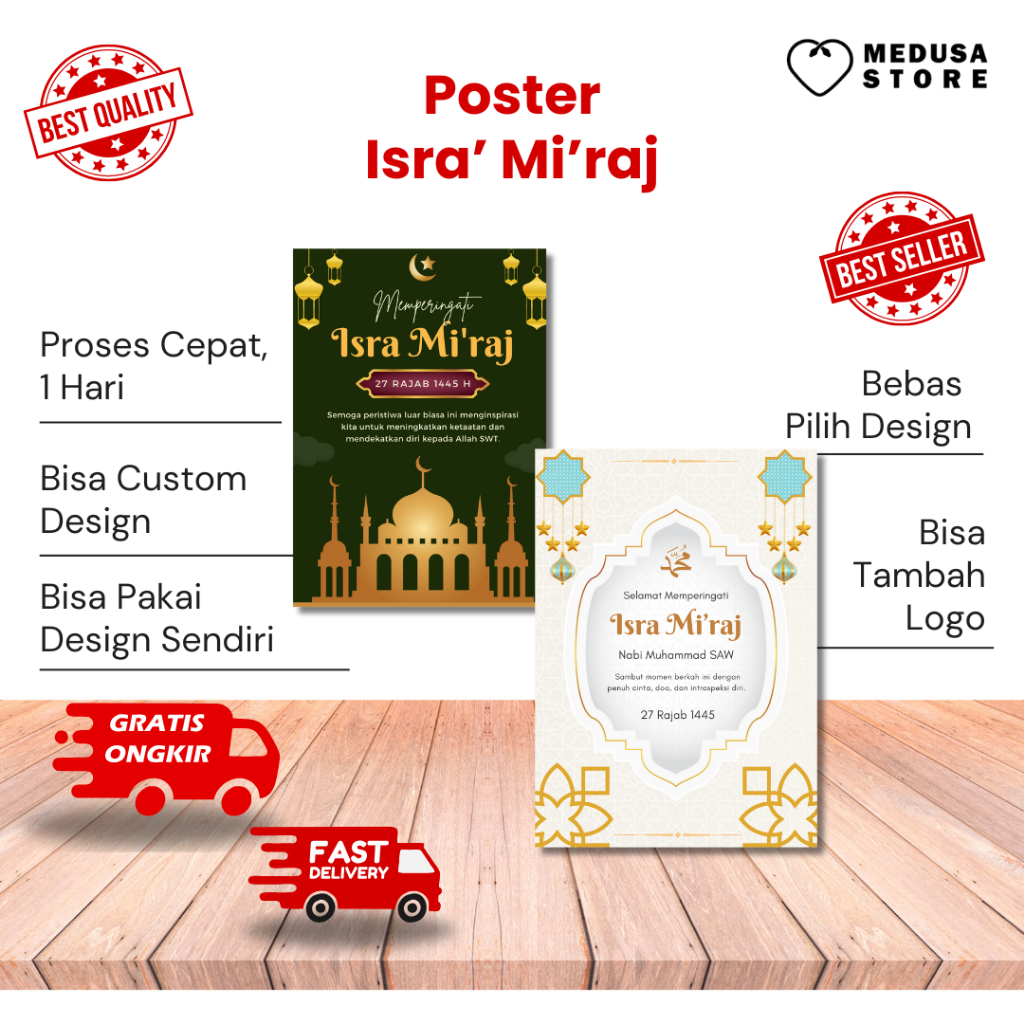 Poster Isra’ Mi’raj Nabi Muhammad SAW Edukasi Anak Sekolah Hiasan Kelas & Pesantren