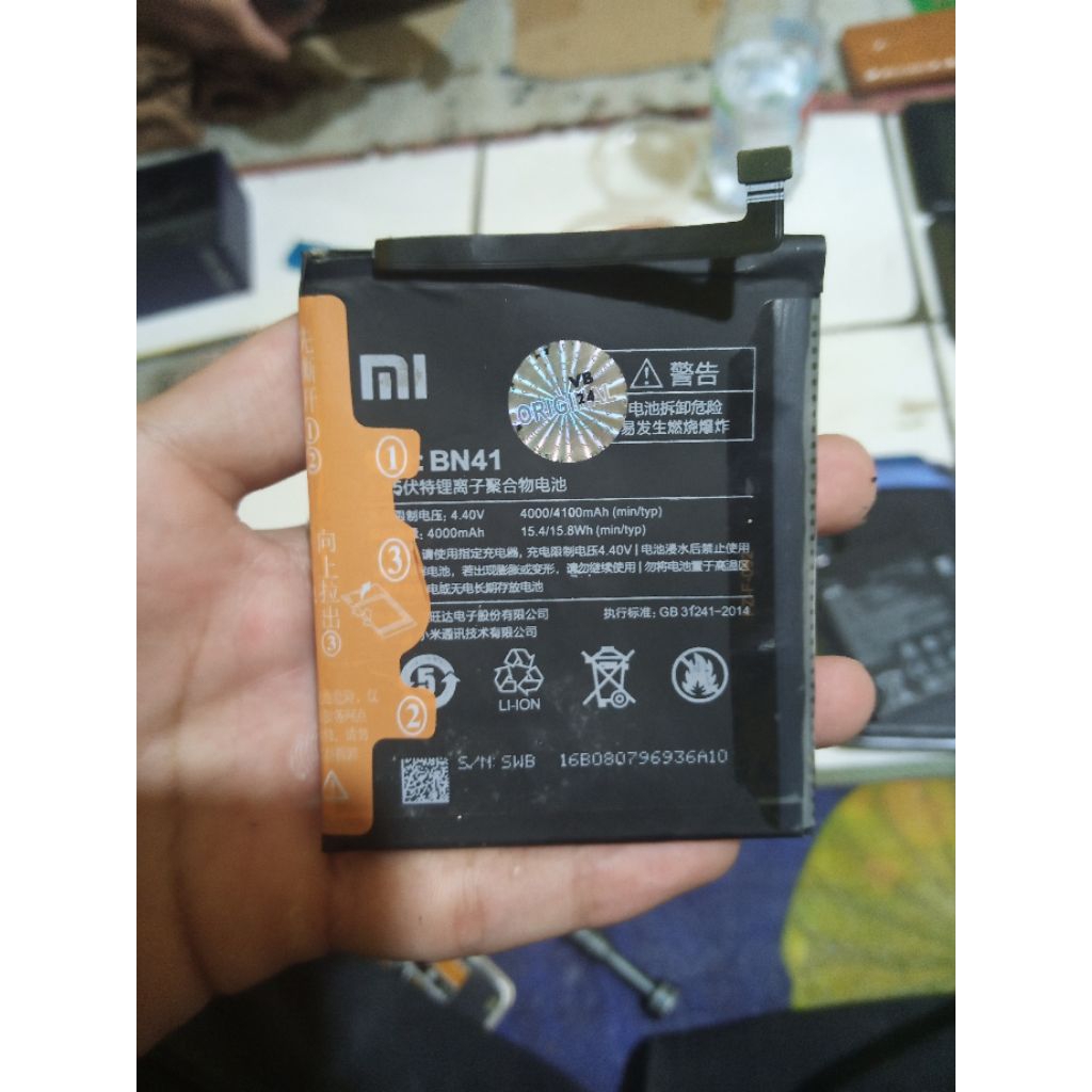 Baterai Xiaomi Note 4 Mediatek BN41 Original Cabutan Second