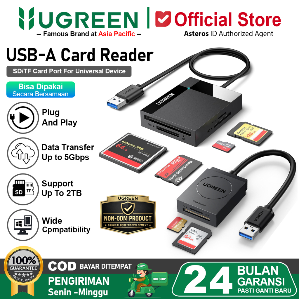 UGREEN Card Reader USB Type C, USB A 3.0 To USB 3.0 SD/TF Card Multifunction