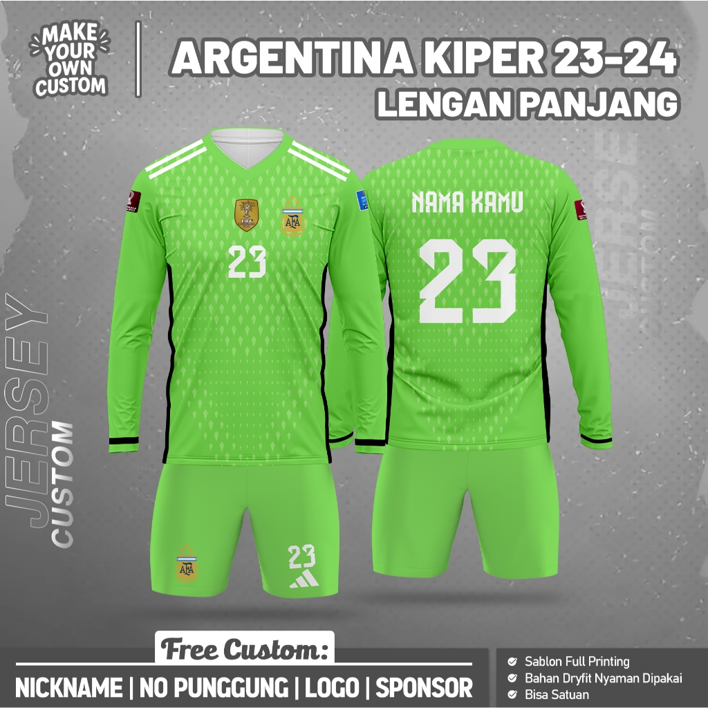 Jersey Bola ARGENTINA KIPER 2023-2024 Free custom nama dan no punggung anak- dewasa
