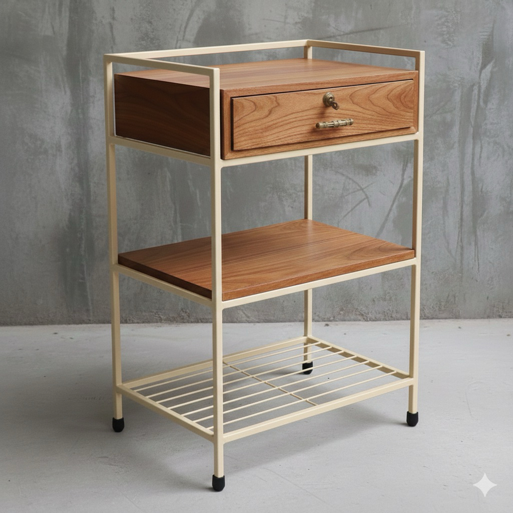 Meja TV Tabung Jadul Vintage Besi Kayu | Meja Televisi Klasik 70an