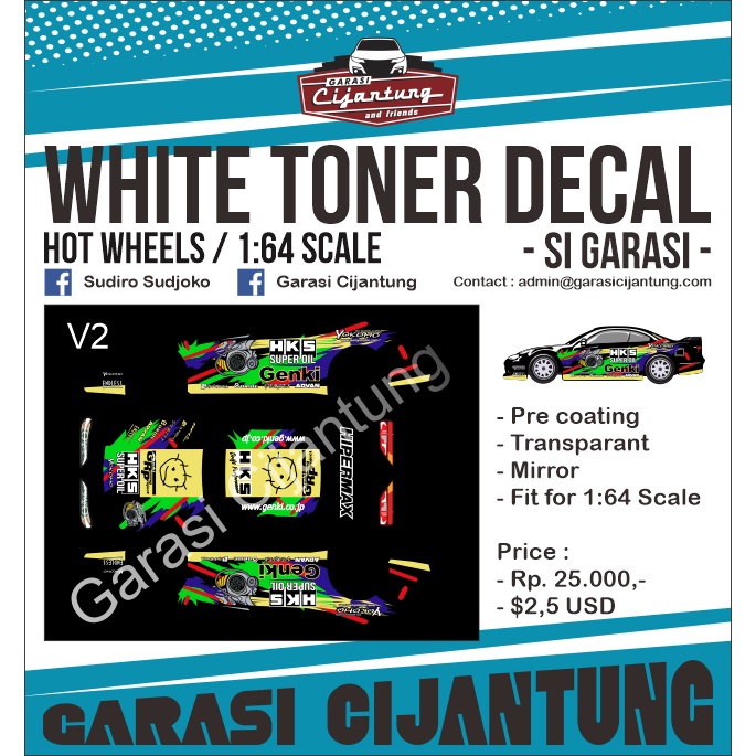 [White Toner] decal Hot Wheels Nissan Silvia S15 tema HKS