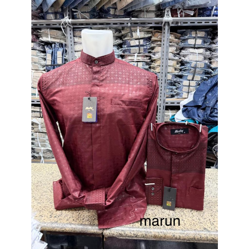 kemeja Koko kemko Harley original terbaru lengan panjang warna merah marun baju koko muslim terbaru