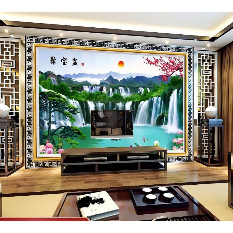 Hiasan dinding lukisan pemandangan untuk sofa ruang tamu, kain latar pemandangan untuk dekorasi dind