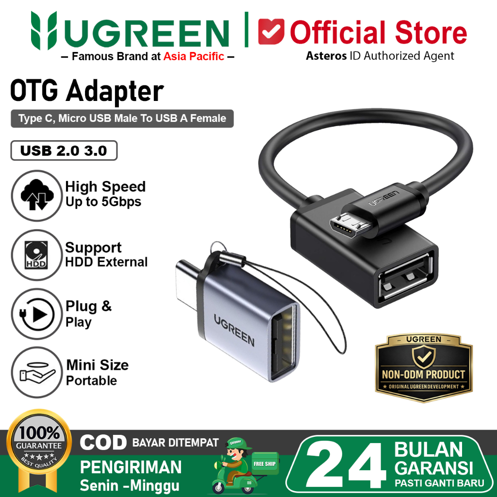UGREEN OTG Type C dan Micro Male To USB 3.0 Female Charging, Data Transfer, HDD Eksternal ETC