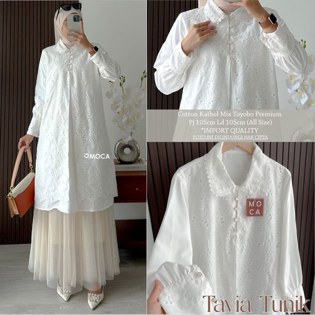 TAVIA HESLA FIMEI TUNIK ORIGINAL BY MOCA katun linen premium COTTON SULAM BORDIR PREMIUM FULL FURING