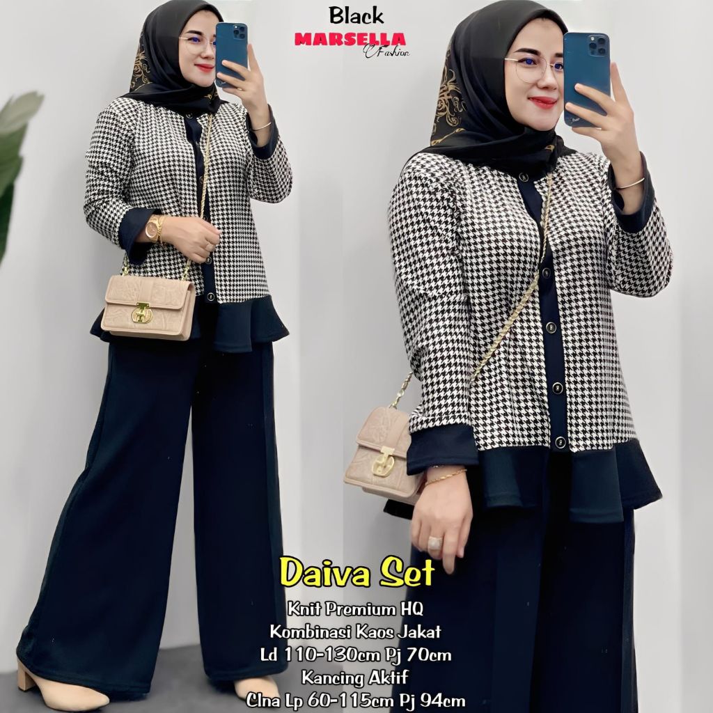 Marsella -Daiva Set Celana Wanita • Knit Import Mix Kaos Jacket Import Kancing Aktif