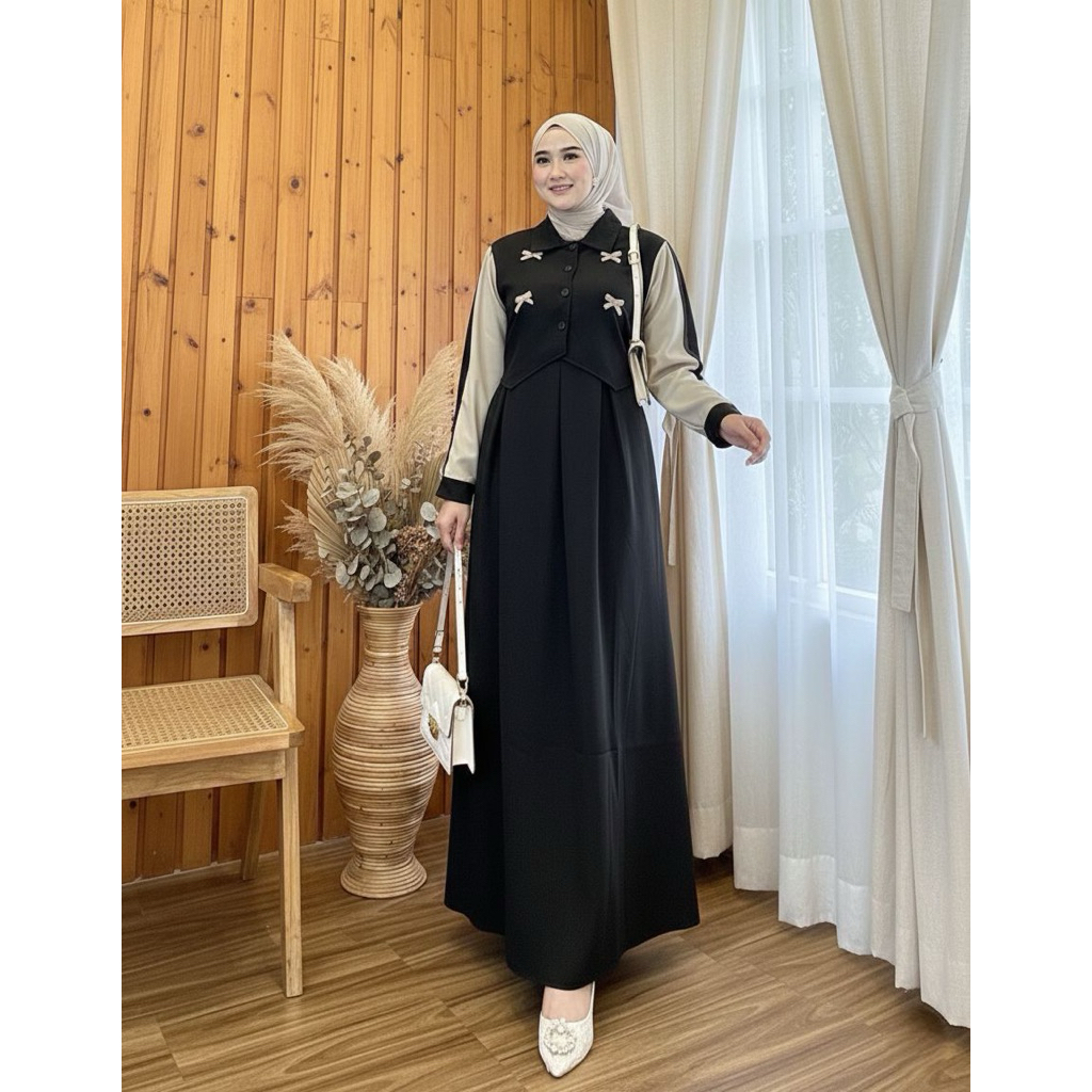 Ready Gamis azila rompi Bahan rayon twill premium Ld 110 pb 135