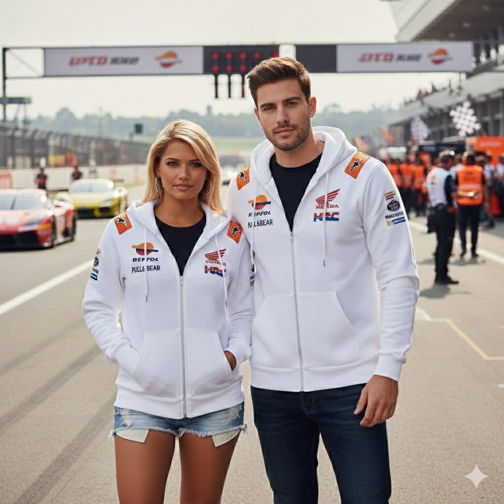 Hoodie Zipper Racing Repsol Honda HRC – Jaket Hoodie Putih MotoGP Premium