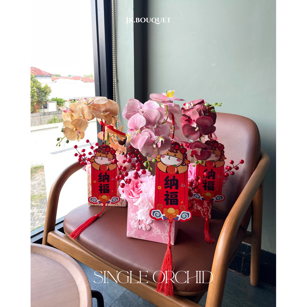 [REDY = LANGSUNG KIRIM] BU / Hampers / Single Orchid CNY Pot Medan / Hadiah Imlek