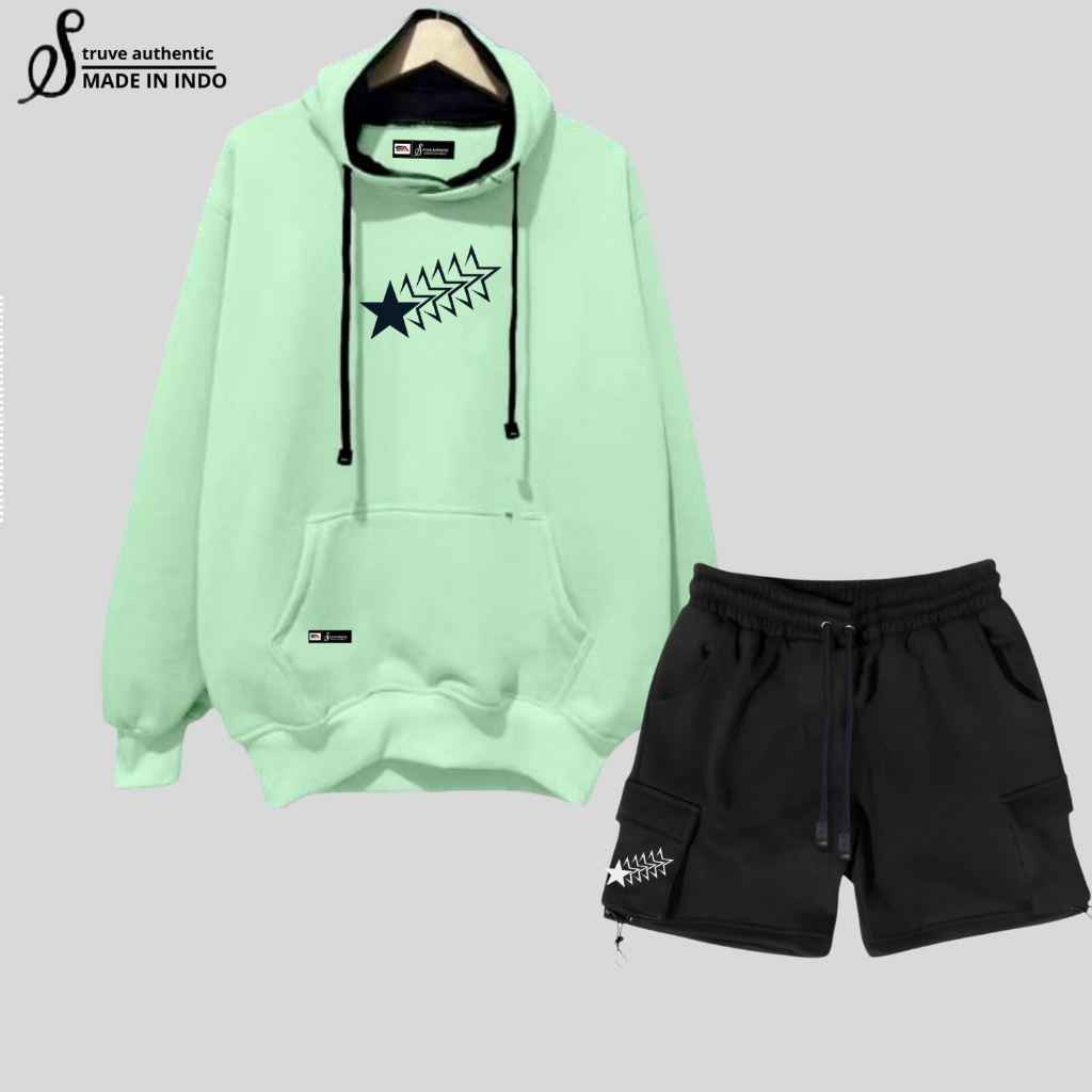 Stelan Oneset Hoodie Celana Pendek Pria Wanita Fleece Tebal Print Korean Style Unisex