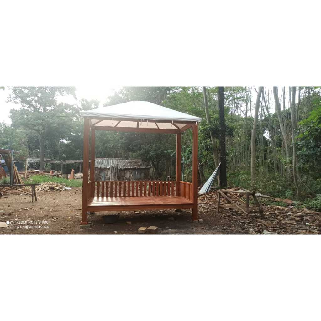 gazebo kayu jati minimalis , gazebo pargola taman , gazebo 2x2 meter , saung gazebo