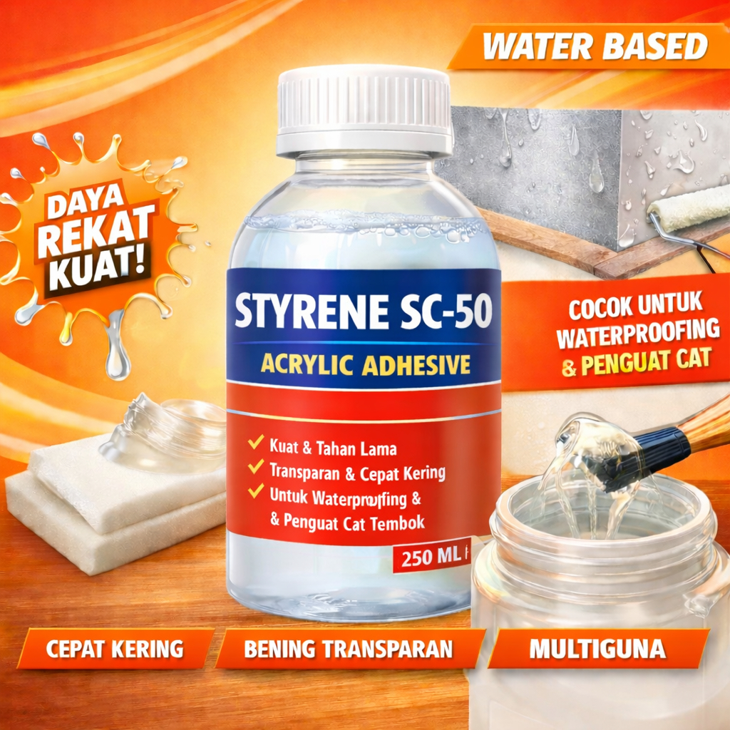 LEM LATEX WATERPROOF STYERENE ACRYLIC SOLID CONTEN 50 %  BINDER Penguat Cat Tembok 250ml