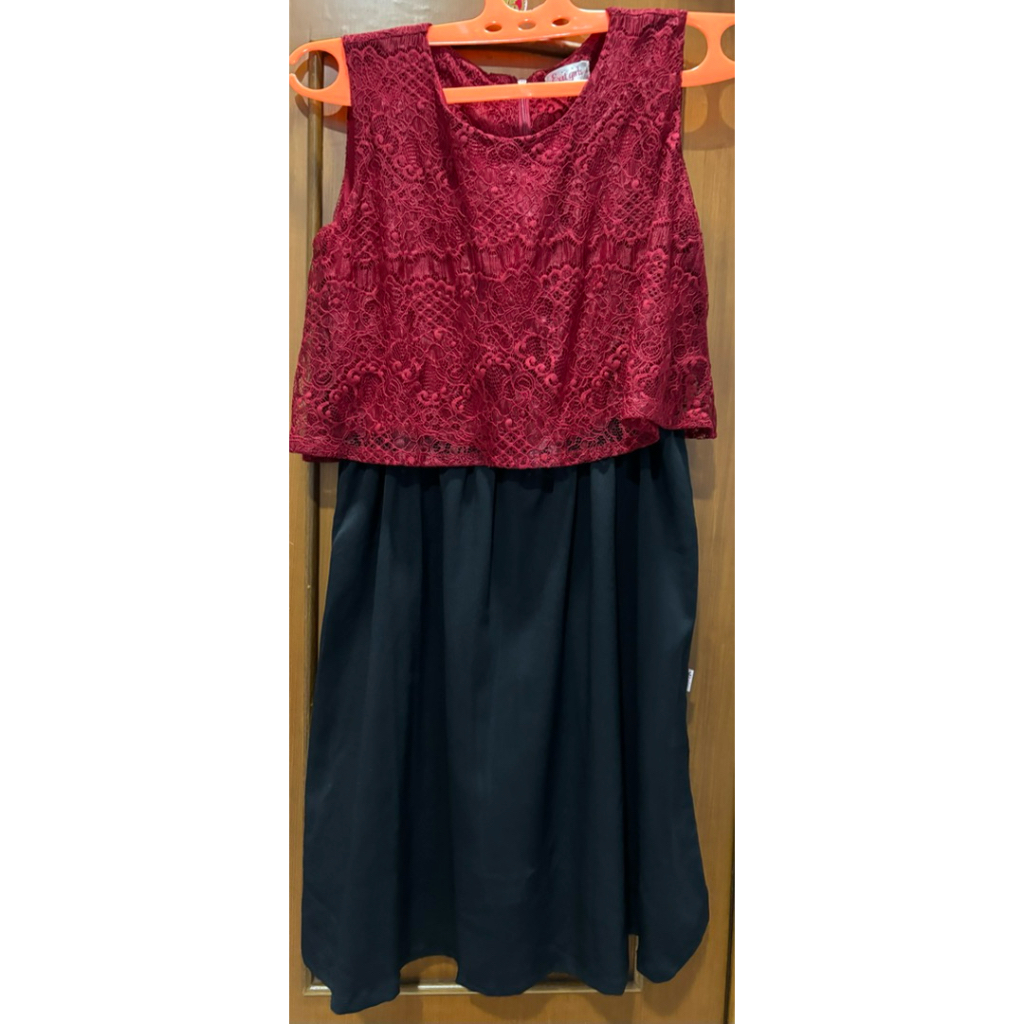 dress baju merah hitam pesta gaun perempuan dewasa preloved kondangan