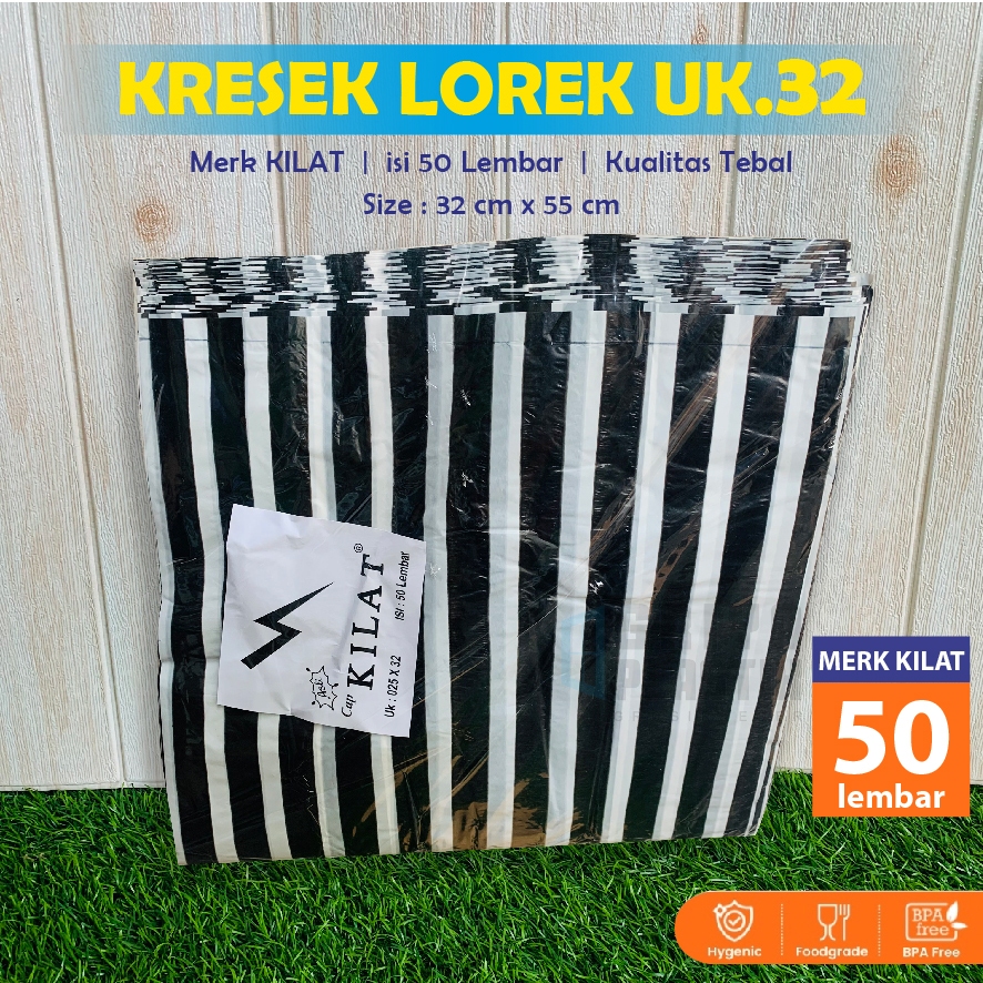 [50 lembar] Kresek Besar Kilat Poleng Ukuran 32 | Kresek Lorek Besar | Kresek Hitam Putih | Kilat Lo