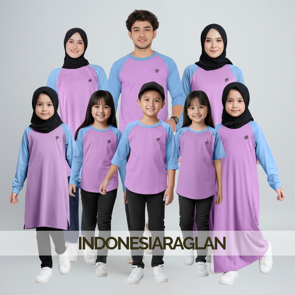 Indonesia Raglan Warna Lilac - Skyblue Kaos Family Set Keluarga, Couple, Satuan Semua Model Oversize