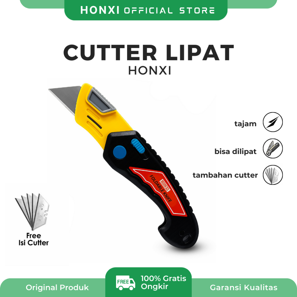 HONXI Cutter Lipat Profesional – Alat Packing Gudang | Pisau Baja Tajam, Praktis & Aman