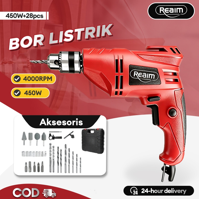 Reaim Bor Listrik 10mm Mesin Bor Bor Impact Bolak Balik Bor Listrik Impact Impact Drill Listrik