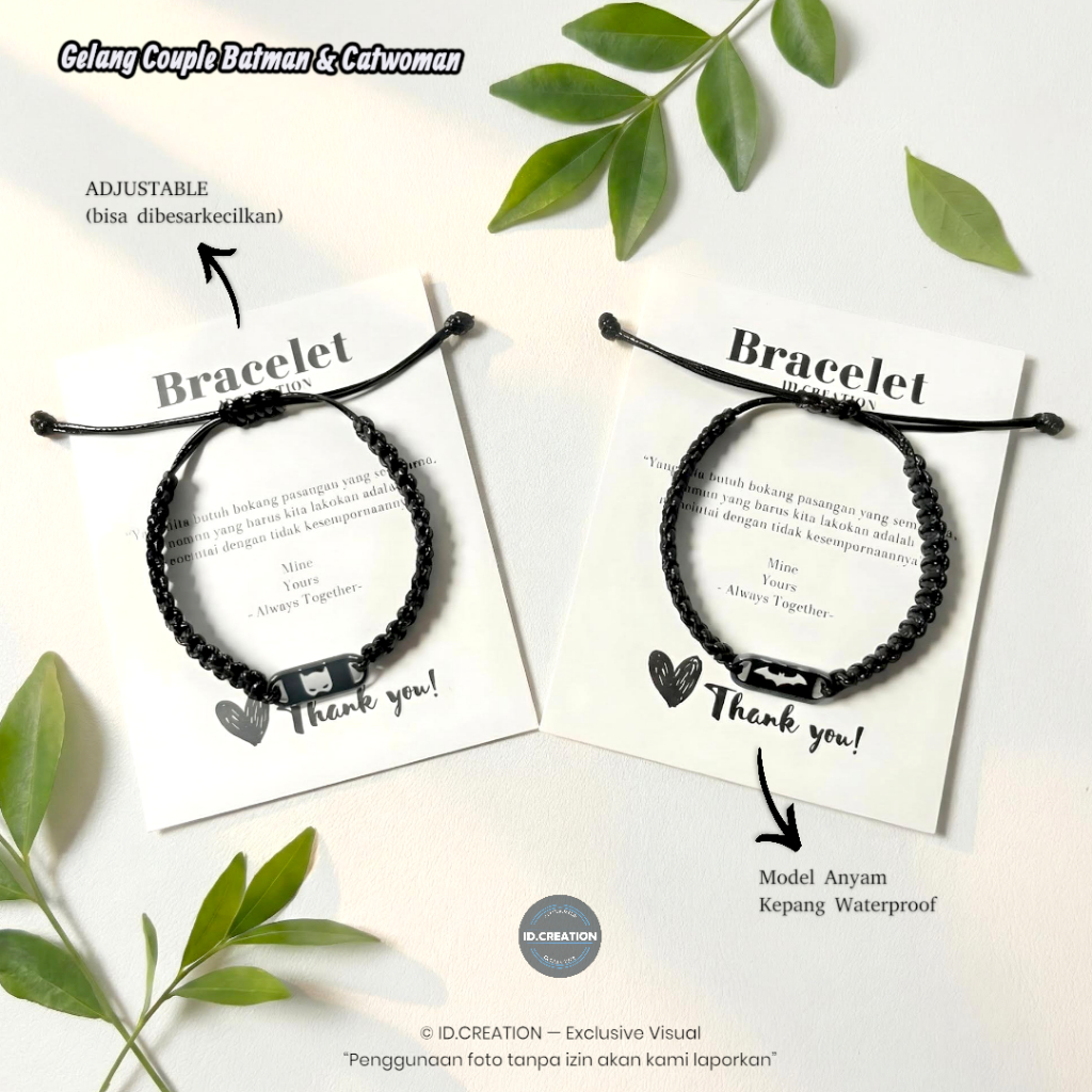 Gelang Couple Batman & Catwoman - Tali Korea Hitam Tipe Anyam Waterproof