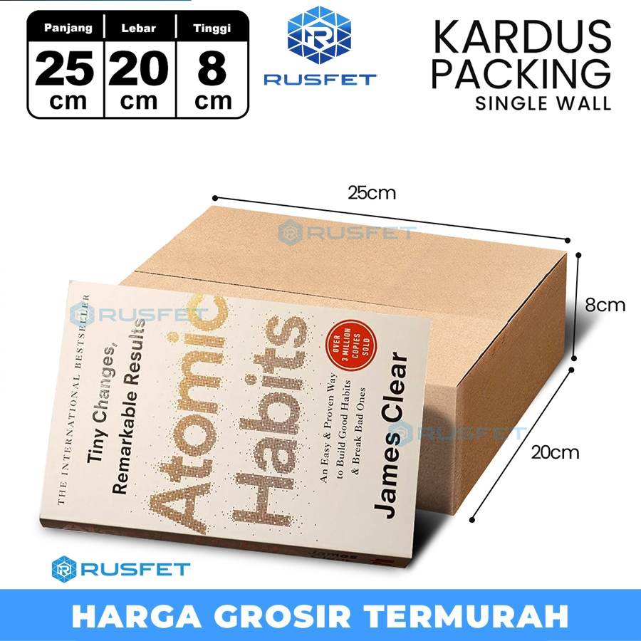 KARDUS PACKING RUSFET / DUS KARTON BOX PACKING / BOX KARDUS BARU COKLAT POLOS SATUAN - 25 X 20 X 8