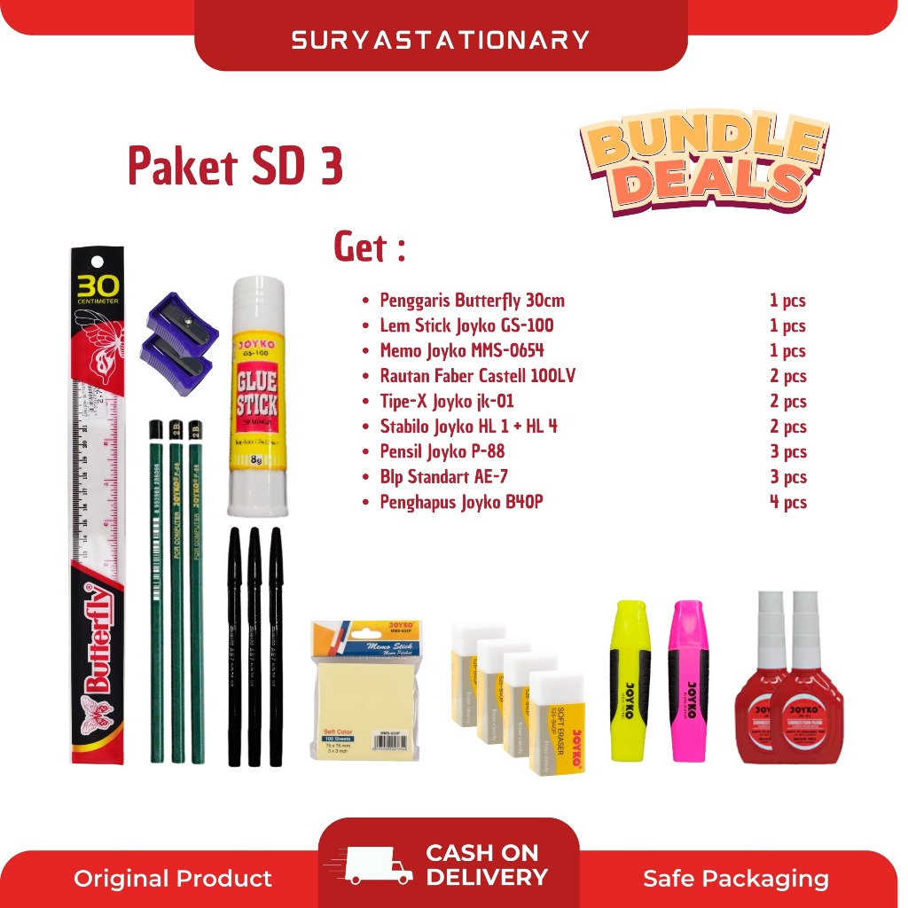 (SPESIAL BUNDLING) PAKET SEKOLAH ALAT TULIS SD 3 / PAKET BUNDLING SEKOLAH SD 3 / ALAT TULIS SEKOLAH 