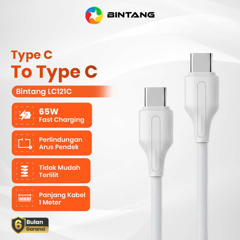 BINTANG Kabel Data Type C To Type C 65W /  USB to Lightning 30W 20CM / Type C to Lightning 30W 1M / 
