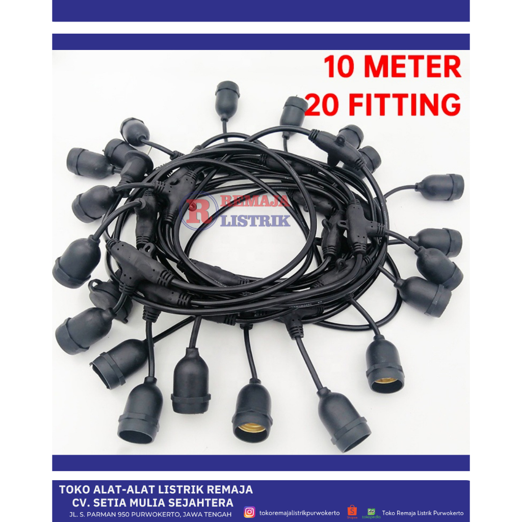 Rangkaian Fiting Lampu Gantung Cafe 10 Meter + 20 Fiting Anti Air Bossecom