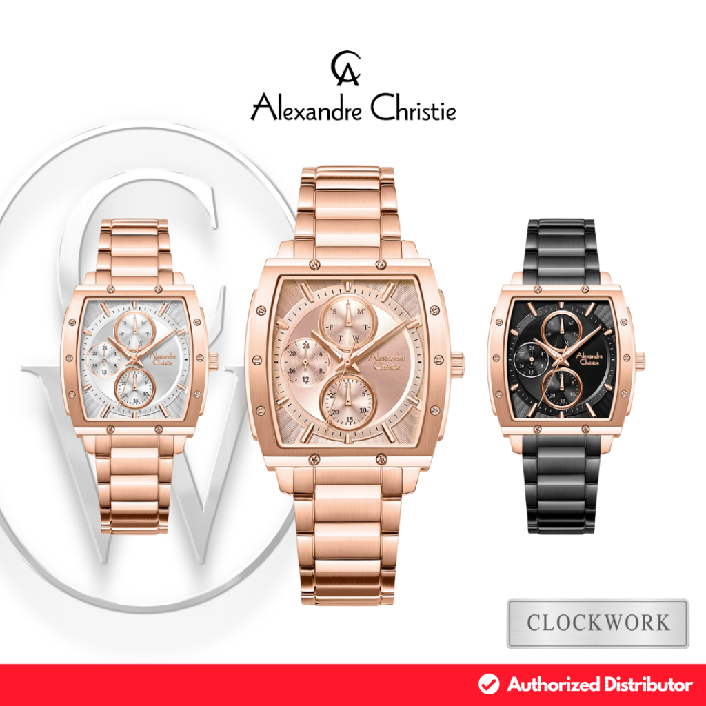 Jam Tangan Wanita Alexandre Christie  AC 6376 BF Rantai Sporty Multifungsi Original