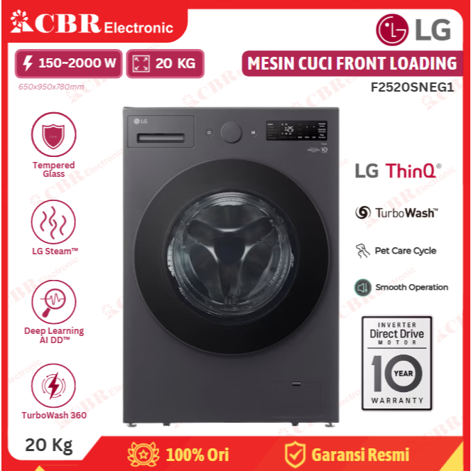 Mesin Cuci LG Front Loading 20 KG / F2520SNEG1 (Inverter)