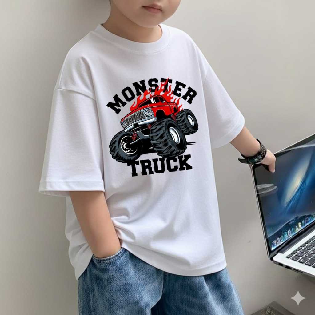 Kaos Fashion Oversize  MONSTER TRUCK Anak Laki-Laki Usia 3-14 Tahun/Fashion Anak/Atasan Anak laki-la