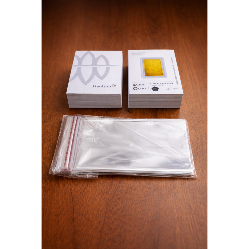 100pcs Kartu Mini Gift Coklat Emas Batangan Free Plastik, Kartu Hantum, Kartu Coklat Batangan, Kartu