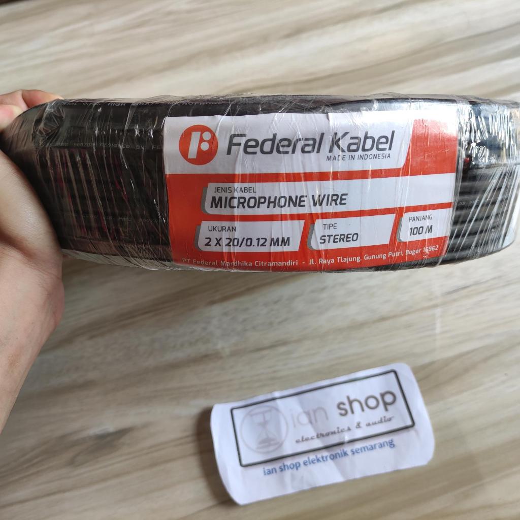 Kabel Mic Federal Original Stereo Microphone 2x20/0.12mm Tembaga Murni 1 Roll 100 Meter Lentur Mudah