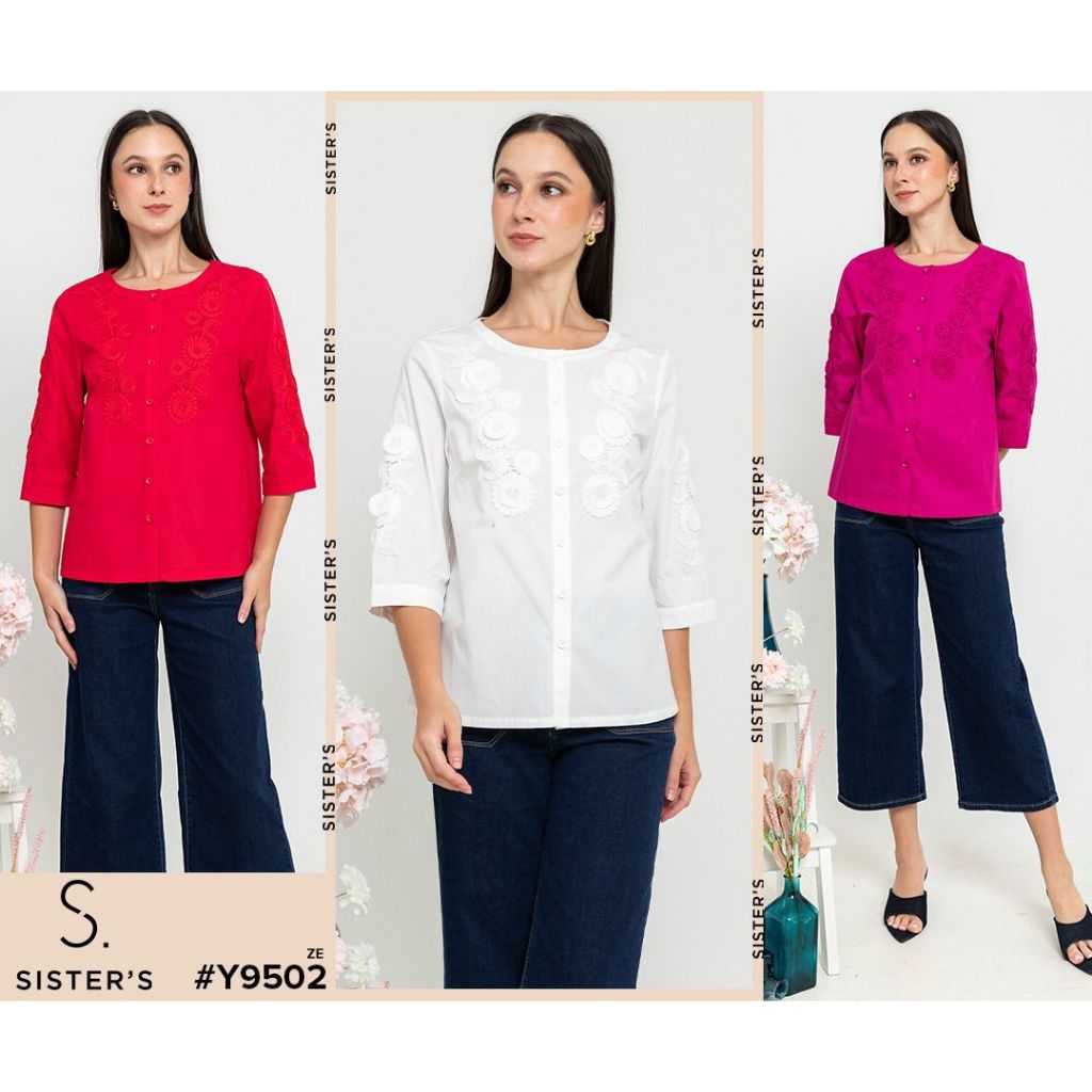 SISTERS Blouse Kemeja Katun Wanita 3/4 Size (M-5XL) 9502