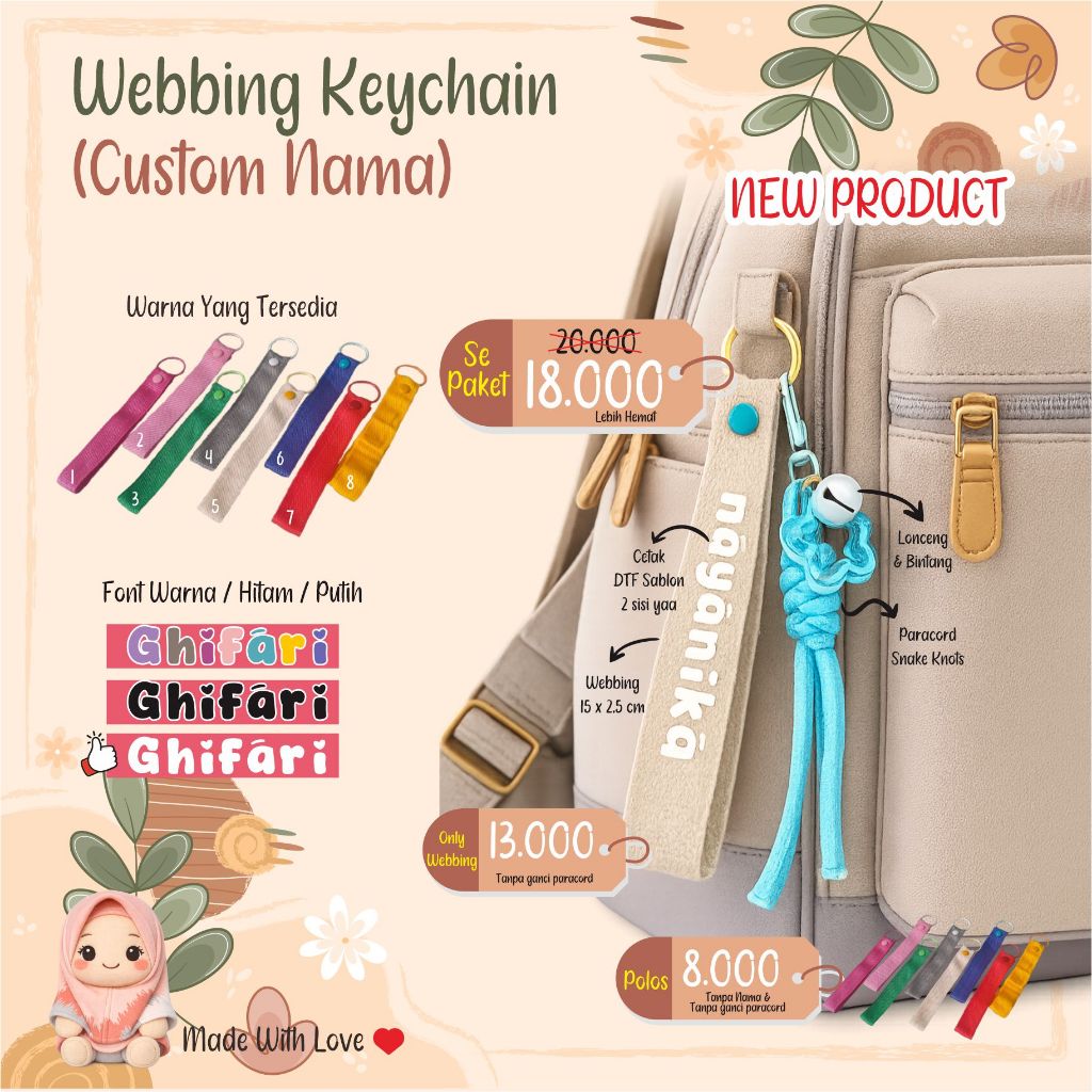 Webbing Keychain Custom Nama