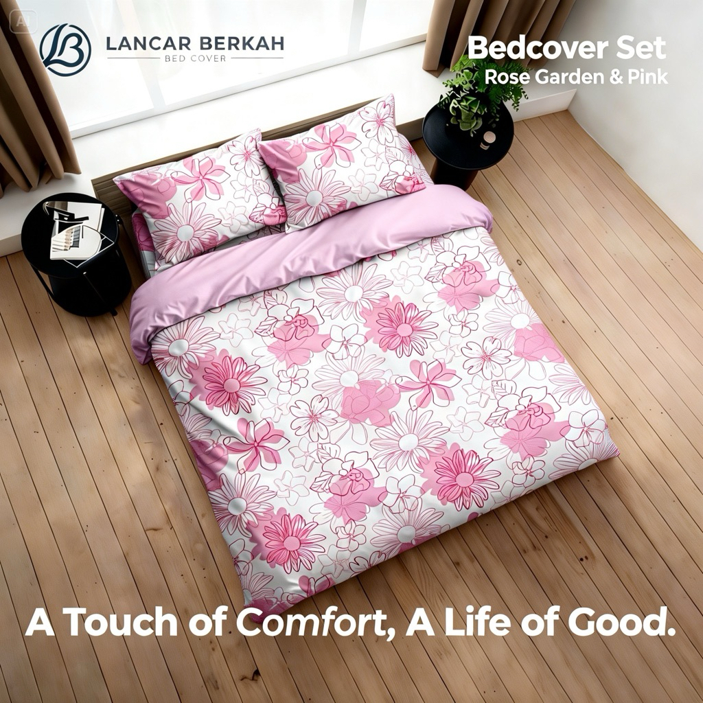 Bed Cover Set Sprei Motif Rose Garden & Pink Ukuran Lengkap---Lancar Berkah BedCover