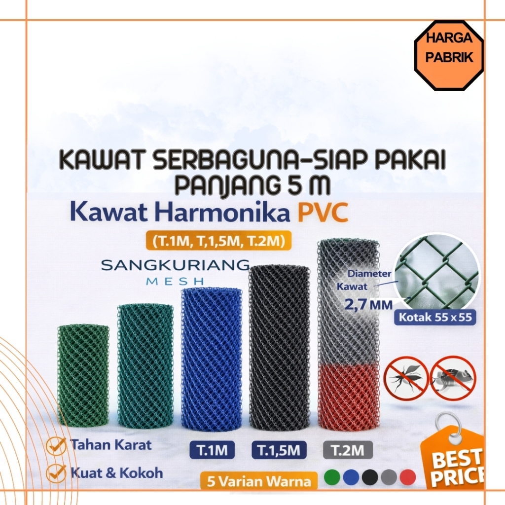 Kawat Harmonika PVC Panjang 5 Meter – Pagar Lapangan & Kebun