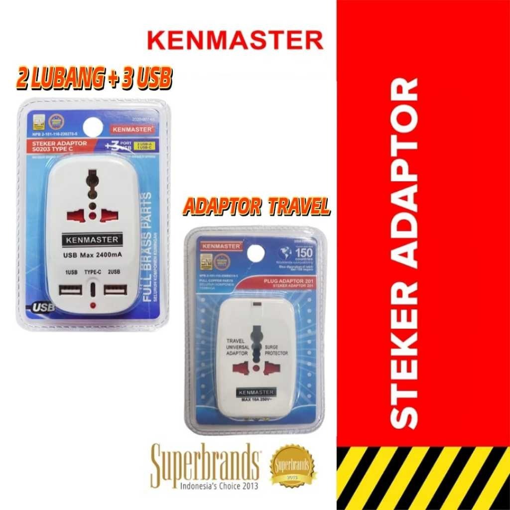 KENMASTER Type C USB Steker - 2 Lubang + 3 USB, Adaptor KM-201 / Colokan Listrik /Stop kontak sniter