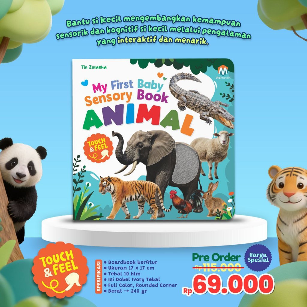 Ziyad Books - My First Baby Sensory Book Seri Animal Stimulasi Sensory Halus Taktil Raba Bilingual