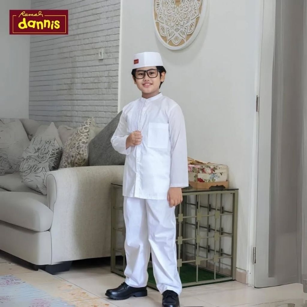 Baju Muslim Putih Dannis TAPL0404 Pakaian Manasik Haji Anak Laki-laki