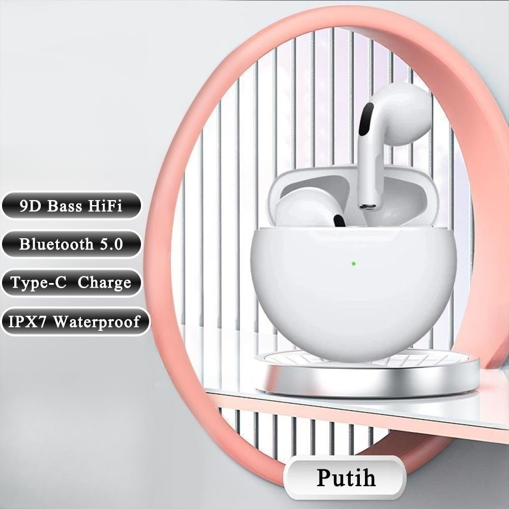 [Bank_Tws] Headset Bluetooth TWS Pro 6 Original Full Bass Type C Android iPhone warna Macarons