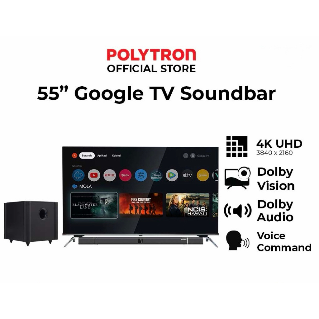 POLYTRON Smart Google  Soundbar Led TV 55 Inch PLD 55BUG5058 / 55BUG5058 / PLD-55BUG5058 - 4K 55Bug