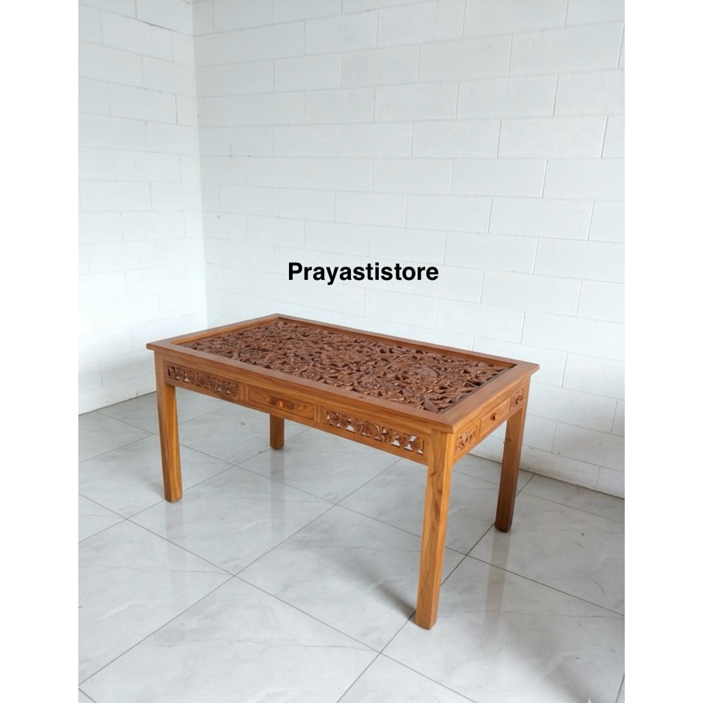 Meja makan Ukir Kayu Jati Meja Makan Ukiran Bahan Kayu Jati Free kaca meja